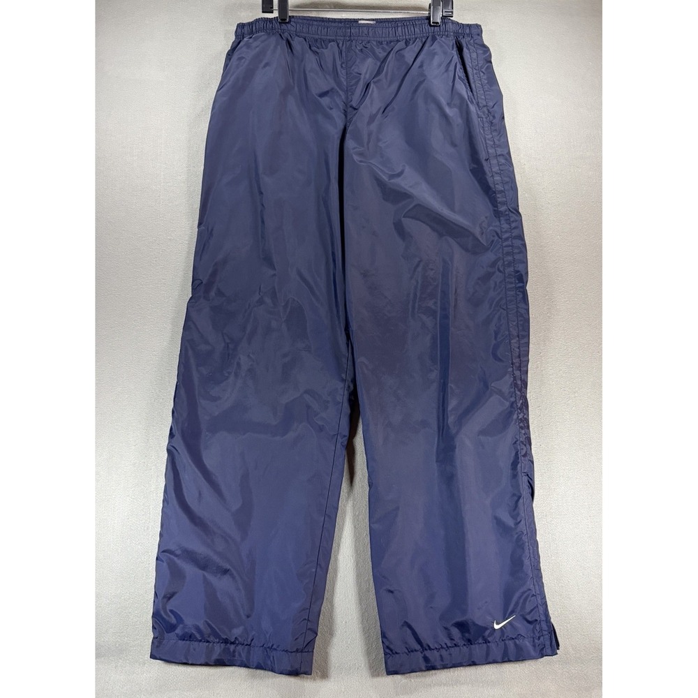 Nike Y2K Baggy Track Pants Navy Mens Size L Wide Leg Ankle Swoosh & Zip VTG